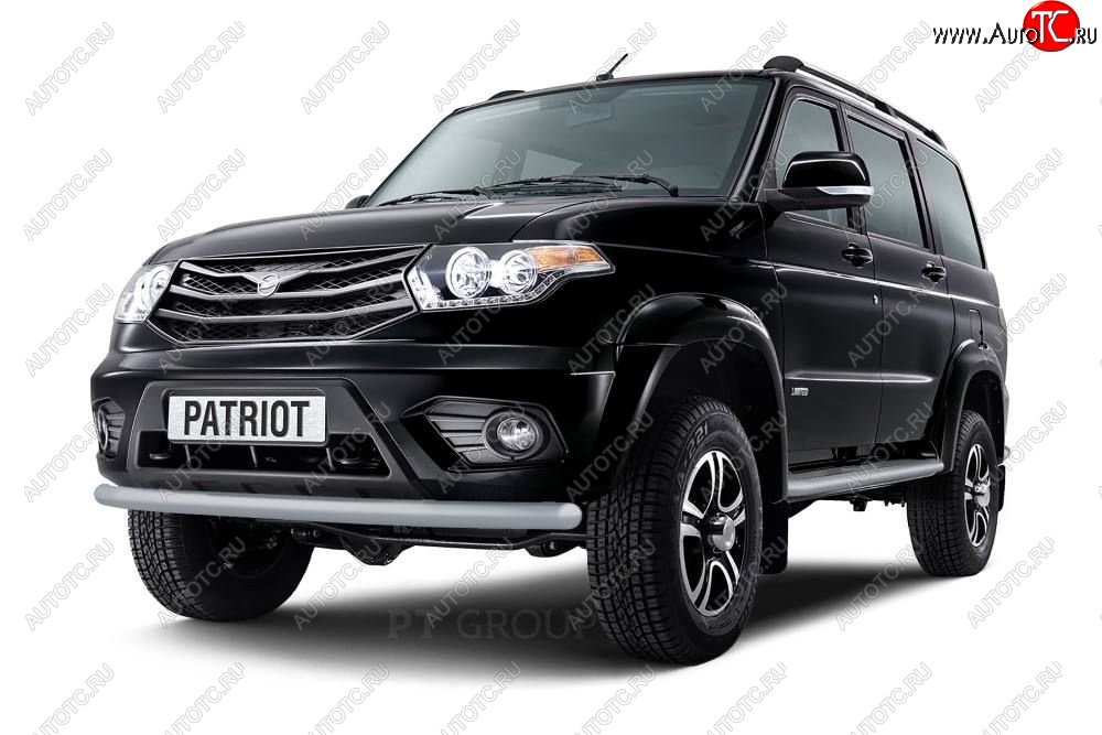 5 999 р. Защита переднего бампера одинарная из трубы d63 мм Petroil Tuning  Уаз Патриот ( 23632,  3163 5-дв.) (2014-2016) 1 рестайлинг пикап, 1-ый рестайлинг (Черный (Шагрень))  с доставкой в г. Керчь