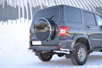 17 249 р. Защита заднего бампера Petroil Tuning (уголки двойные, d63/51)  Уаз Патриот  3163 5-дв. (2014-2016) 1-ый рестайлинг (Нержавеющая полированная сталь)  с доставкой в г. Керчь. Увеличить фотографию 2