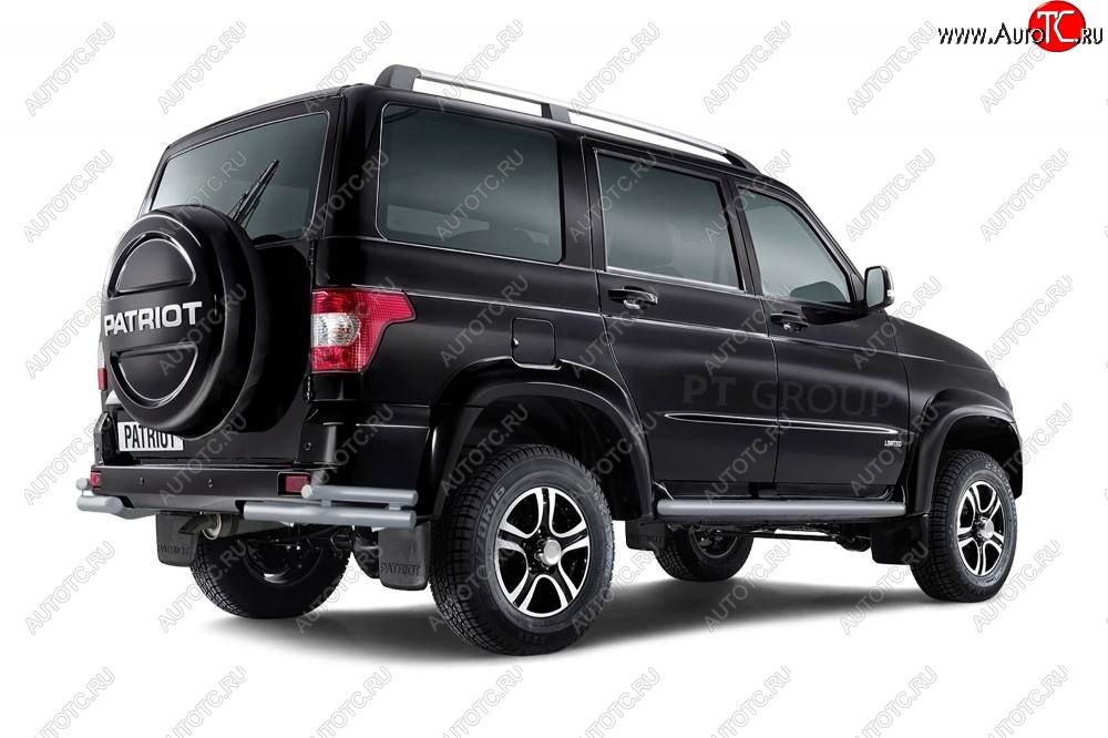 8 049 р. Защита заднего бампера Petroil Tuning (уголки двойные, сталь с полимерным покрытием, d63/51)  Уаз Патриот ( 23632,  3163 5-дв.,  3163 5 дв.) (2014-2025) 1 рестайлинг пикап, 1-ый рестайлинг, 2-ой рестайлинг пикап, 2-ой рестайлинг (Черная (шагрень))  с доставкой в г. Керчь