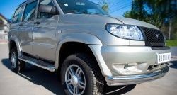 83 999 р. Защита порогов с пластиковыми вставками для ног из круглой трубы диаметром 76 мм Russtal Уаз Патриот 3163 5 дв. дорестайлинг (2005-2013) (Защита порогов с со скосами на торцах (вариант 1))  с доставкой в г. Керчь. Увеличить фотографию 2