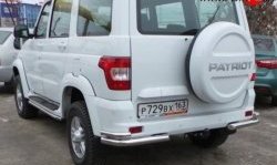 85 999 р. Защита заднего бампера (двойные углы d63.5 и 42 мм) Металл Дизайн  Уаз Патриот ( 3163 5-дв.,  3163 5 дв.) (2014-2025) 1-ый рестайлинг, 2-ой рестайлинг (Сталь с покрытием, цвет серебристый)  с доставкой в г. Керчь. Увеличить фотографию 2