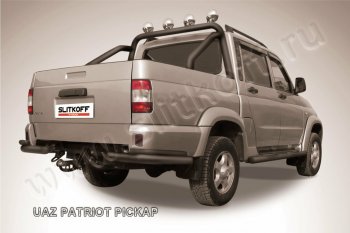 Защита заднего бампера Slitkoff (уголки из 2 труб d76 и 42 мм) Уаз Патриот  23632 (2008-2014) дорестайлинг пикап (Сталь с полимерным покрытием. Цвет: чёрный)