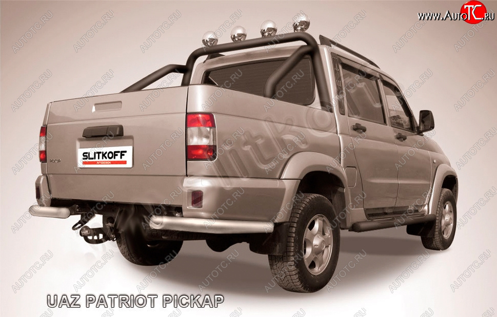 6 349 р. Защита заднего бампера Slitkoff (Ø76 мм, уголки)  Уаз Патриот  23632 (2008-2014) дорестайлинг пикап (Сталь с полимерным покрытием в цвет: серебристый)  с доставкой в г. Керчь