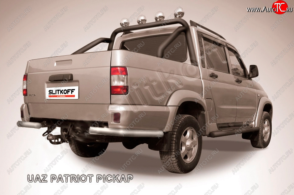 5 199 р. Защита заднего бампера Slitkoff (Ø57 мм, уголки)  Уаз Патриот  23632 (2008-2014) дорестайлинг пикап (Сталь с полимерным покрытием в цвет: серебристый)  с доставкой в г. Керчь