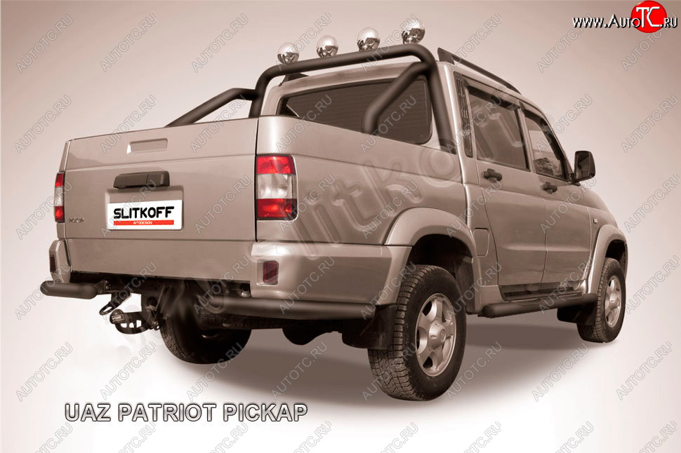 6 349 р. Защита заднего бампера Slitkoff (d76 мм, уголки)  Уаз Патриот  23632 (2008-2014) дорестайлинг пикап (Сталь с полимерным покрытием в цвет: черный)  с доставкой в г. Керчь