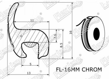 319 р. Универсальный уплотнитель FlexLine (16 mm U-LIP с хром полосой, 1 погонный метр) KIA Optima 2 MG седан (2005-2010)  с доставкой в г. Керчь. Увеличить фотографию 2