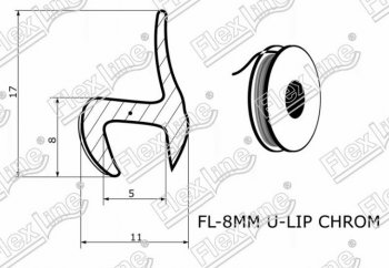 109 р. Универсальный уплотнитель FlexLine (жесткий 8 mm U-LIP, хромированная полоса, 1 погонный метр) KIA Optima 2 MG седан (2005-2010)  с доставкой в г. Керчь. Увеличить фотографию 2