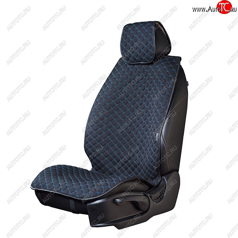 2 999 р. Универсальная накидка на сиденья Lord Autofashion Кристалл (трикотаж, 2 места)   (Чёрный с синей строчкой)  с доставкой в г. Керчь