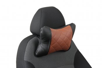 Подушка под шею AUTOPILOT Экокожа Ромб  (Черный + Коричневый)
