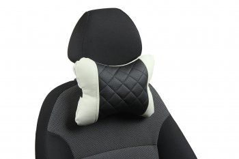 Подушка под шею AUTOPILOT Экокожа Ромб.  (Белый + Черный)