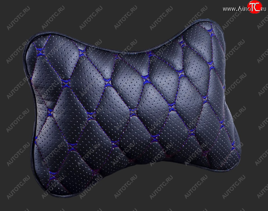 349 р. Подушка-косточка Lord Autofashion Байрон (экокожа)   (Черный, строчка синяя)  с доставкой в г. Керчь