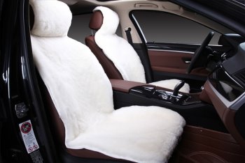 Накидка на переднее сиденье AUTOPILOT Короткий ворс (1 шт., овчина, цельная шкура, класс А)  (Белый)
