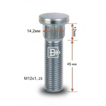 Забивная шпилька 45.0 мм ступицы Вектор M12 1.25 45mm M12 1.25 45.0 Suzuki Spacia Custom MK53 (2017-2025) 