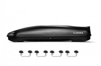 Багажный бокс AURORA (560 л/213x84x42 см, двусторонний, крепление скоба) на крышу  (Black Metallic Glossy)