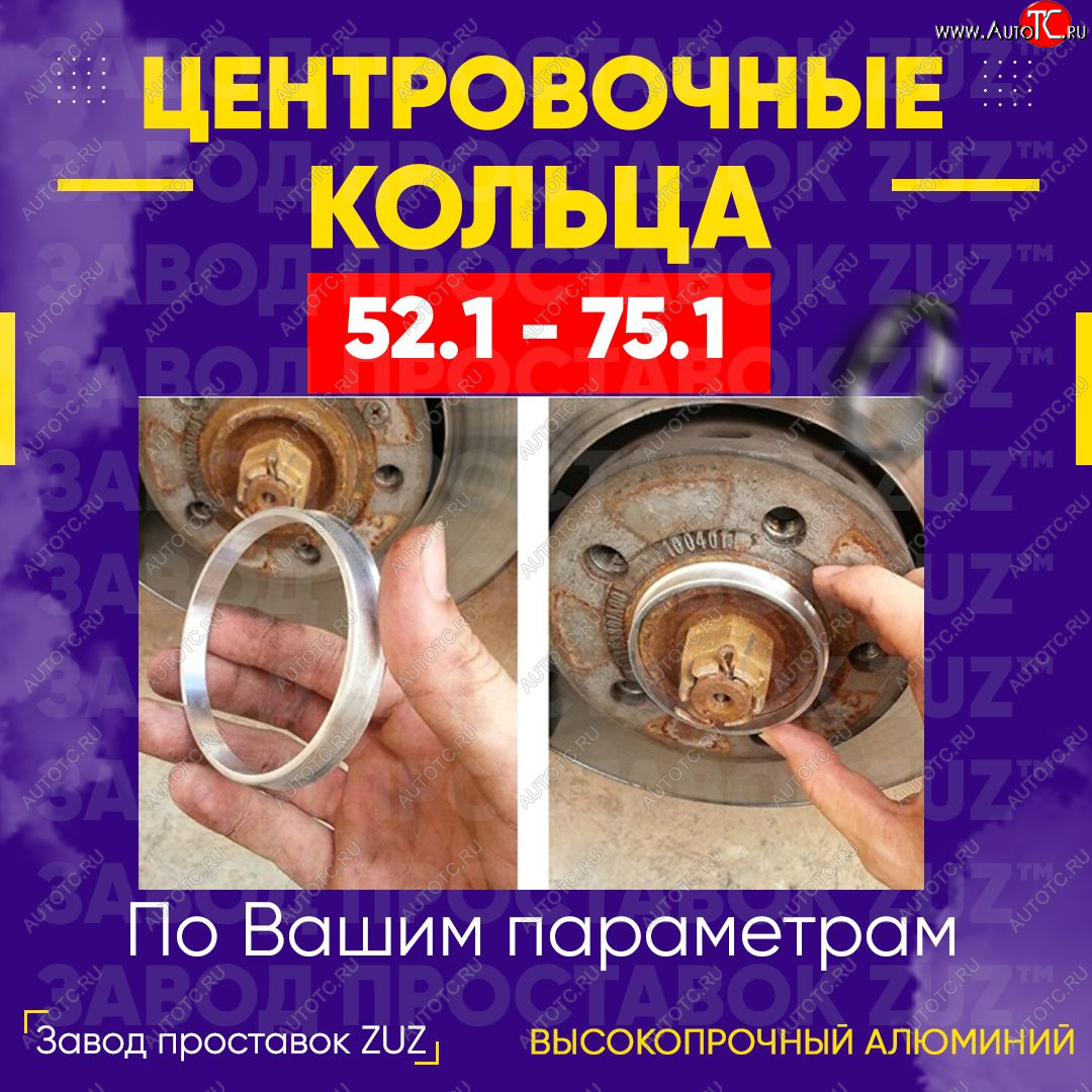 1 799 р. Алюминиевое центровочное кольцо (4 шт) ЗУЗ 52.1 x 75.1    с доставкой в г. Керчь