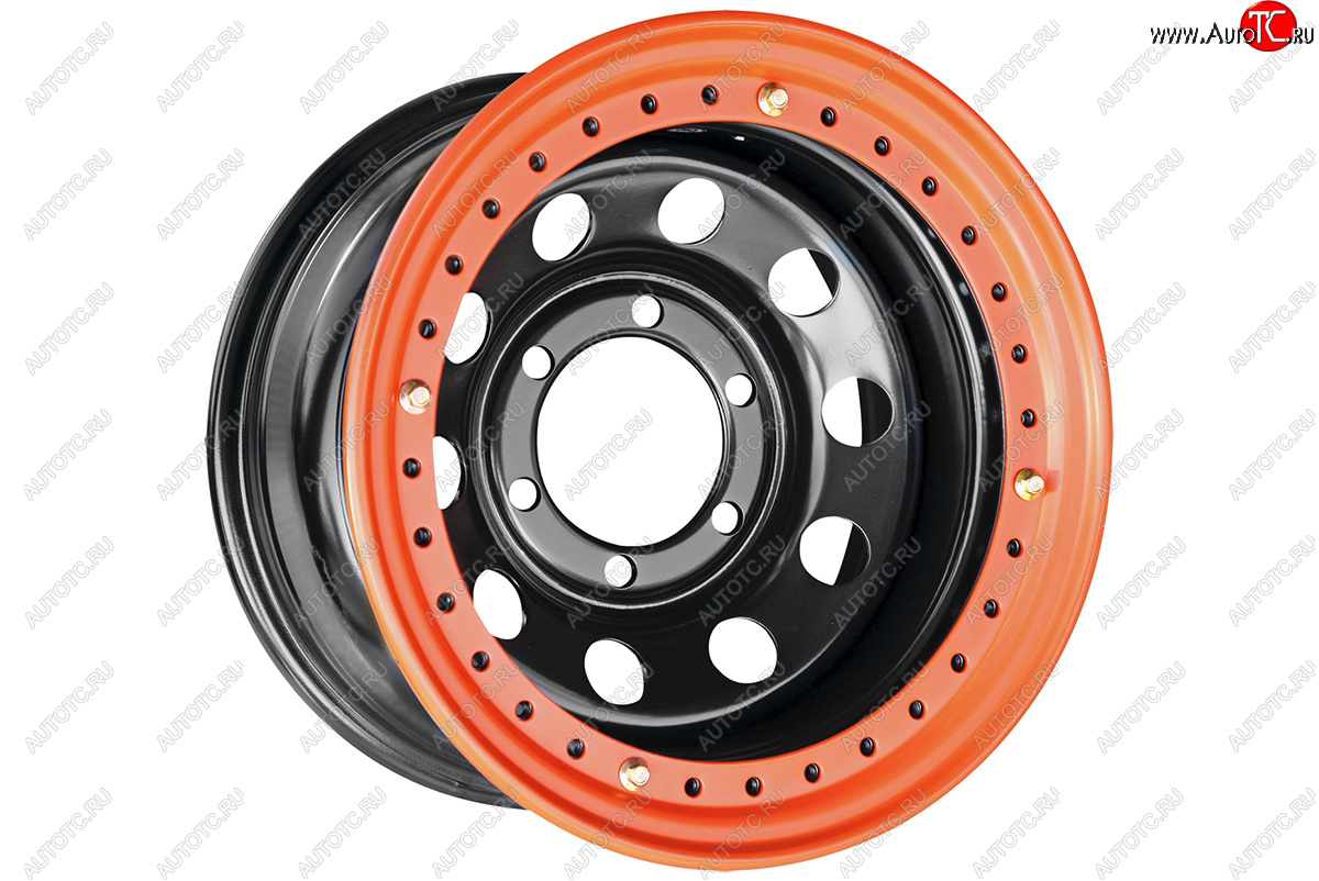 12 249 р. Штампованый диск OFF-ROAD Wheels (стальной усиленный с бедлоком, круг - черный/оранжевый). 8.0 x 15    с доставкой в г. Керчь