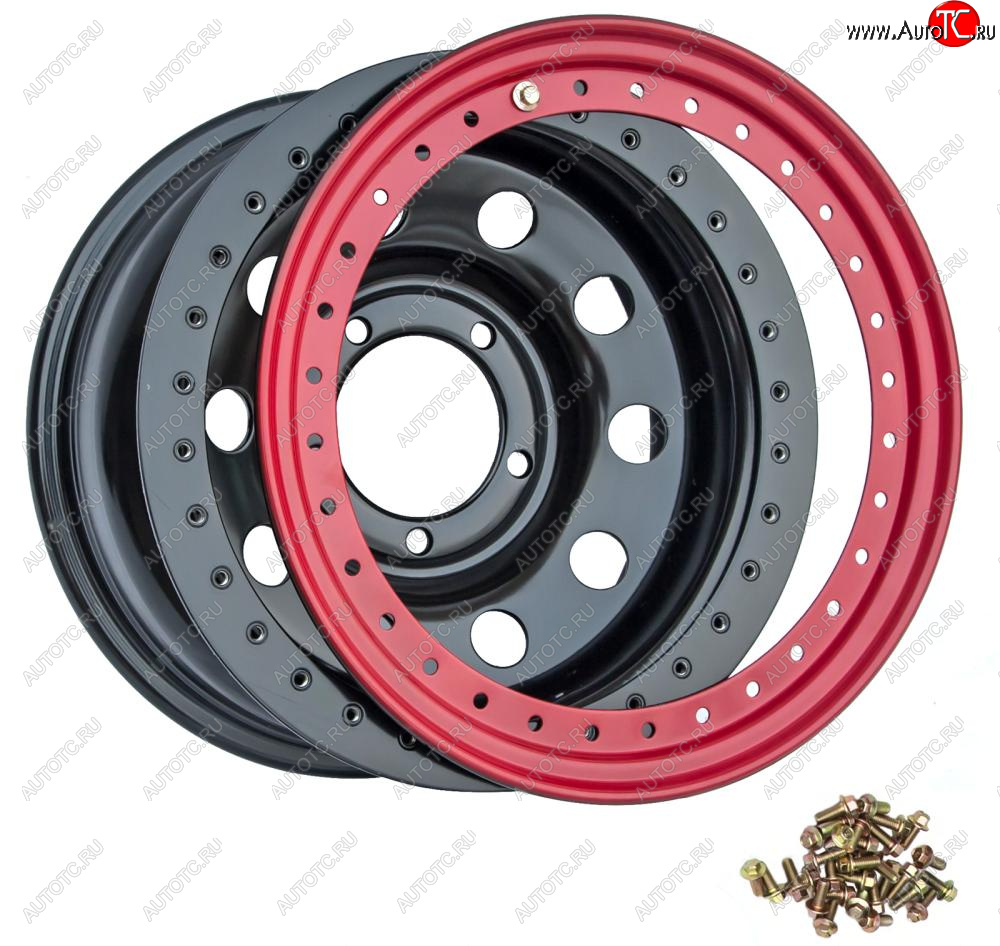 17 349 р. Штампованый диск OFF-ROAD Wheels (стальной усиленный с бедлоком, круг - черный/красный). 10.0 x 16    с доставкой в г. Керчь