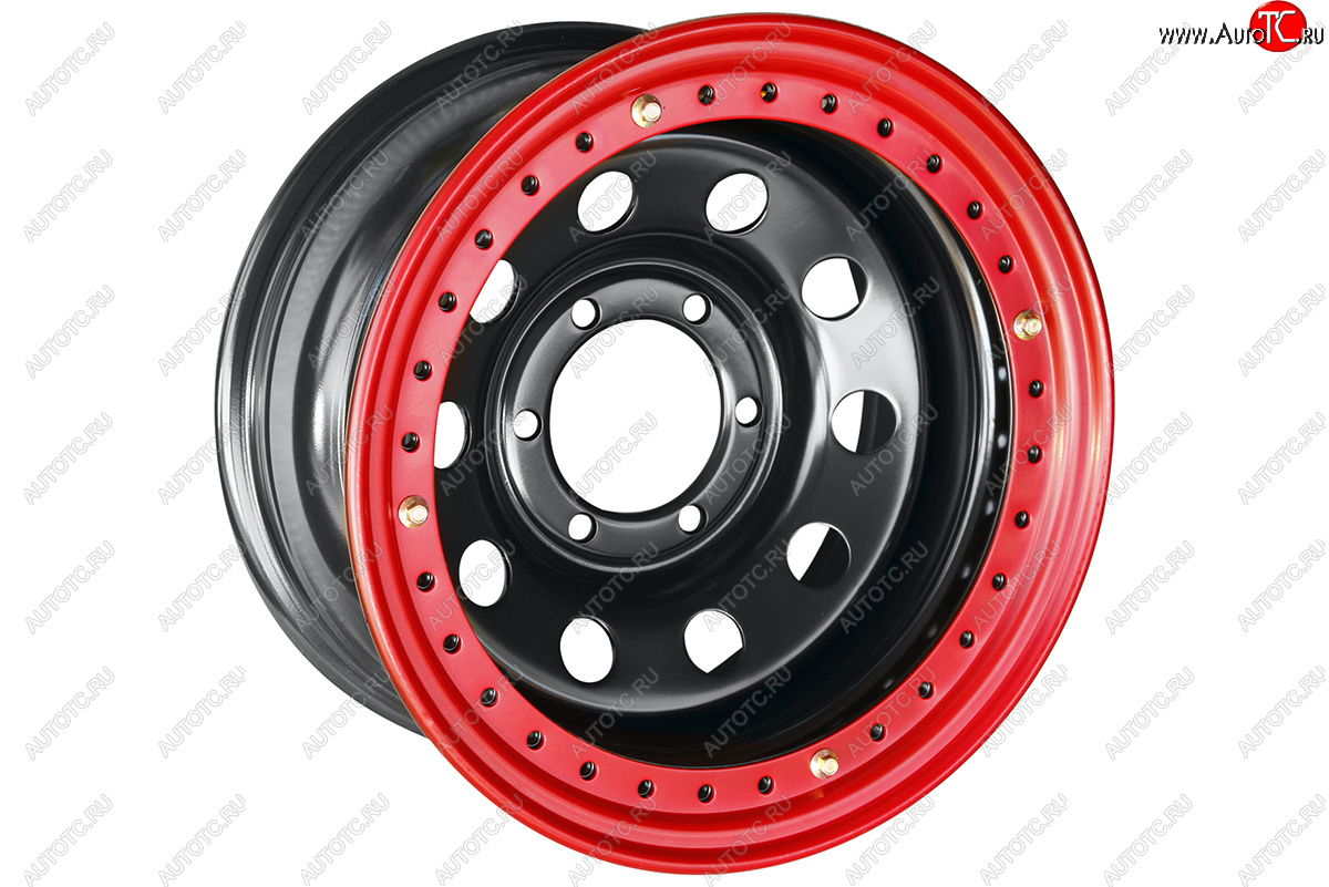 15 349 р. Штампованый диск OFF-ROAD Wheels (стальной усиленный с бедлоком, круг - черный/красный). 8.0 x 16    с доставкой в г. Керчь