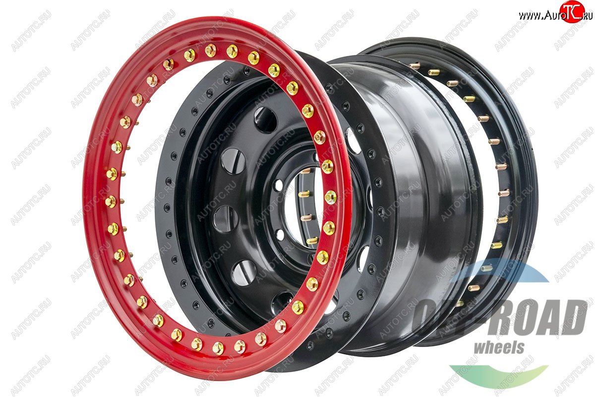 15 349 р. Штампованый диск OFF-ROAD Wheels (стальной усиленный с двойным бедлоком, круг - черный/красный). 8.0 x 16    с доставкой в г. Керчь