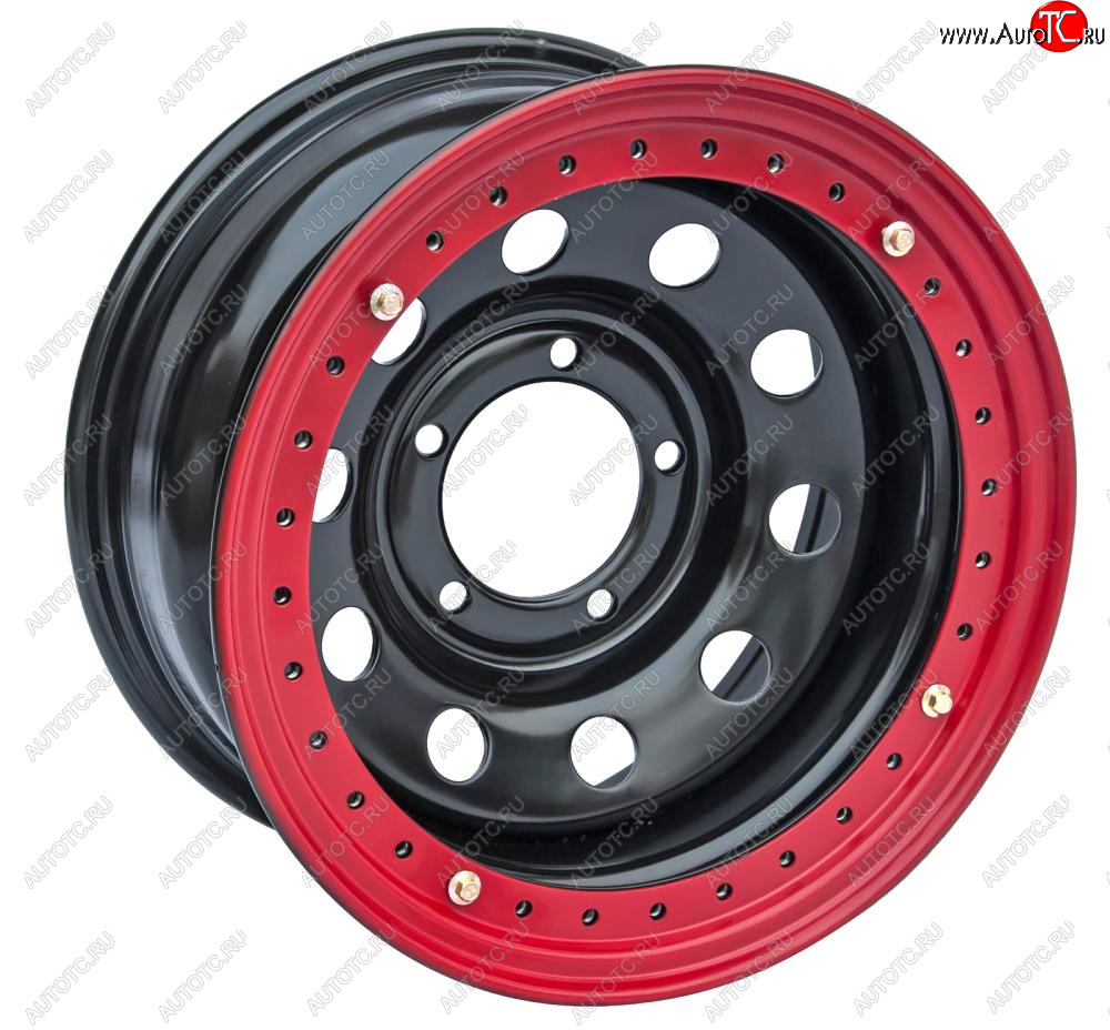 13 999 р. Штампованый диск OFF-ROAD Wheels (стальной усиленный с бедлоком, круг - черный/красный). 10.0 x 15    с доставкой в г. Керчь