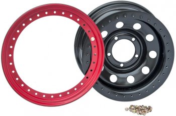 13 999 р. Штампованый диск OFF-ROAD Wheels (стальной усиленный с бедлоком, круг - черный/красный). 10.0 x 15    с доставкой в г. Керчь. Увеличить фотографию 2