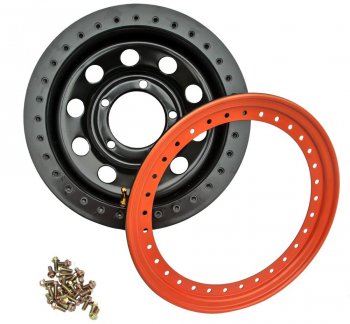 5 299 р. Штампованый диск OFF-ROAD Wheels (стальной усиленный с бедлоком, круг - черный/оранжевый). 10.0 x 15    с доставкой в г. Керчь. Увеличить фотографию 2