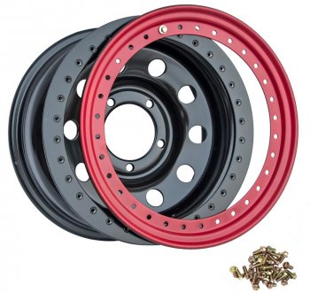 11 829 р. Штампованый диск OFF-ROAD Wheels (стальной усиленный с бедлоком, круг - черный/красный). 8.0 x 15    с доставкой в г. Керчь. Увеличить фотографию 2