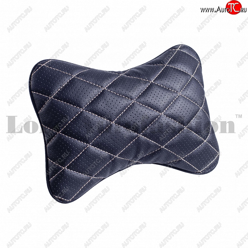 699 р. Подушка-косточка Lord Autofashion Ромб (экокожа, 2 шт.)   (Черная, строчка бежевая)  с доставкой в г. Керчь