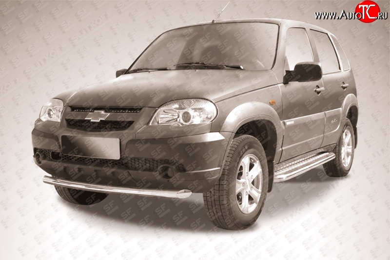 9 999 р. Одинарная защита переднего бампера из трубы диаметром 57 мм Slitkoff  Chevrolet Niva  2123 (2009-2020), Лада 2123 (Нива Шевроле) (2009-2021) (Цвет: нержавеющая полированная сталь)  с доставкой в г. Керчь