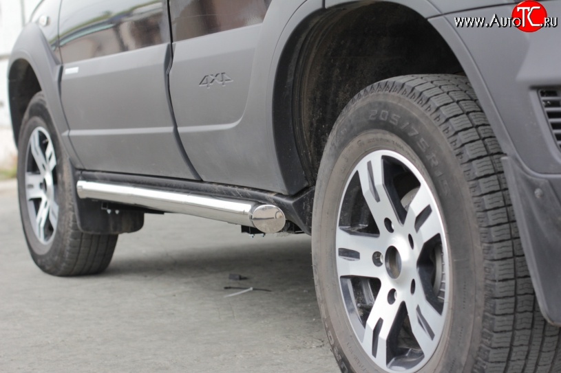 18 469 р. Защита порогов из трубы Ø63 Petroil Tuning Chevrolet Niva 2123 рестайлинг (2009-2020) (Нержавеющая полированная сталь)  с доставкой в г. Керчь