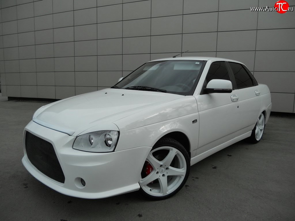 9 399 р. Передний бампер Lancer Style Лада Приора 2172 хэтчбек дорестайлинг (2008-2014) (Неокрашенный)  с доставкой в г. Керчь