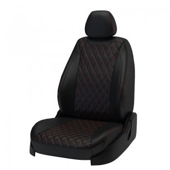 Чехлы для сидений Lord Autofashion Байрон (экокожа) Лада Приора  2170 (2007-2014) седан дорестайлинг (Чёрный, вставка чёрная, строчка красная)