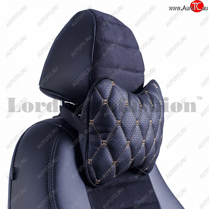 739 р. Подушка-косточка Lord Autofashion Байрон (экокожа, 2 шт.)   (Черная, строчка бежевая)  с доставкой в г. Керчь