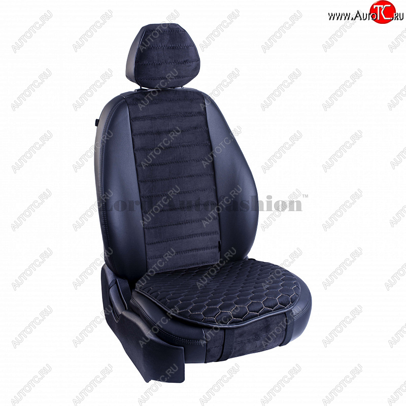 699 р. Подушка для сиденья универсальная Lord Autofashion Комфорт+ (велюр)   (Черный, строчка бежевая)  с доставкой в г. Керчь