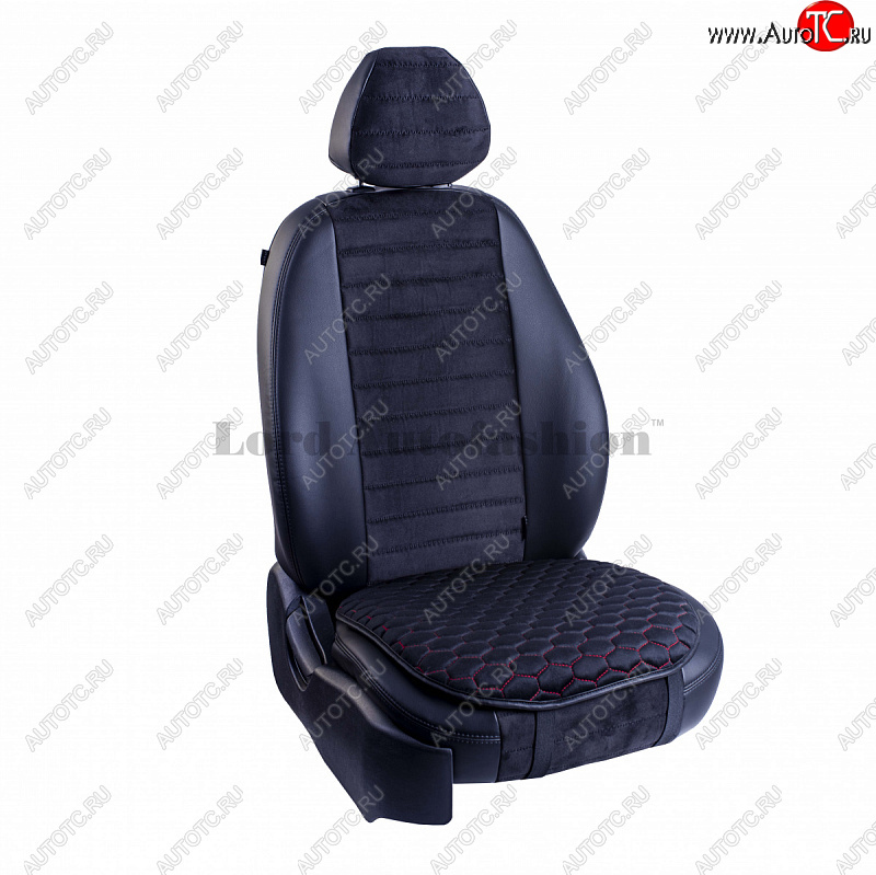 679 р. Подушка для сиденья универсальная Lord Autofashion Комфорт+ (велюр)   (Черный, строчка красная)  с доставкой в г. Керчь