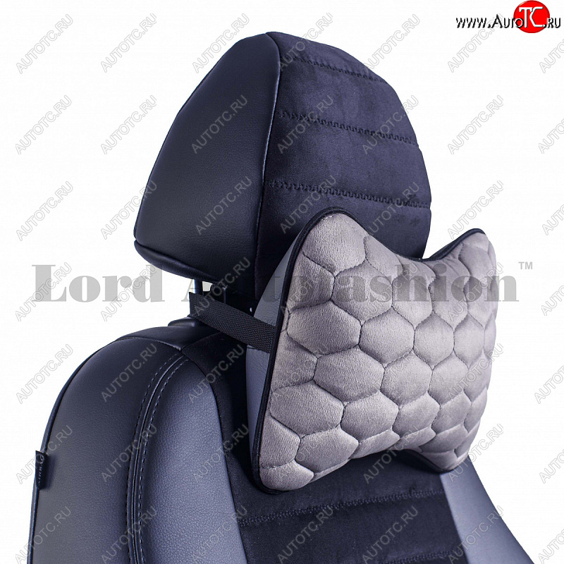 1 929 р. Подушка-косточка Lord Autofashion Соты (экокожа/велюр, 2 шт.)   (Серый)  с доставкой в г. Керчь