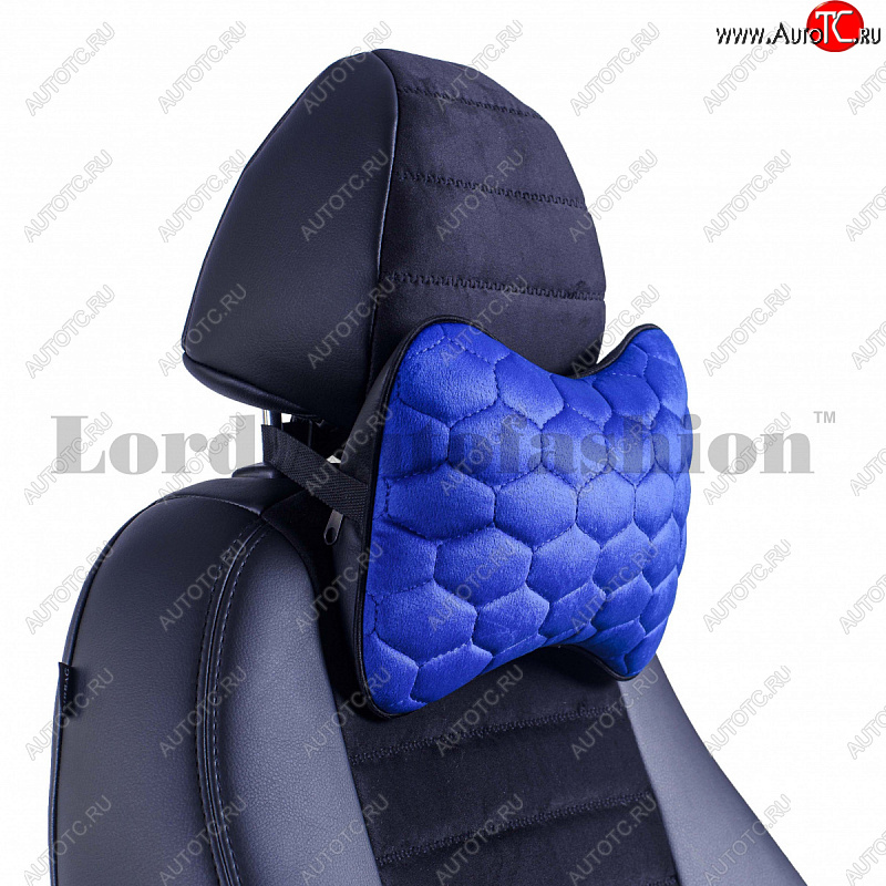 759 р. Подушка-косточка Lord Autofashion Соты (экокожа/велюр, 2 шт.)   (Синий)  с доставкой в г. Керчь