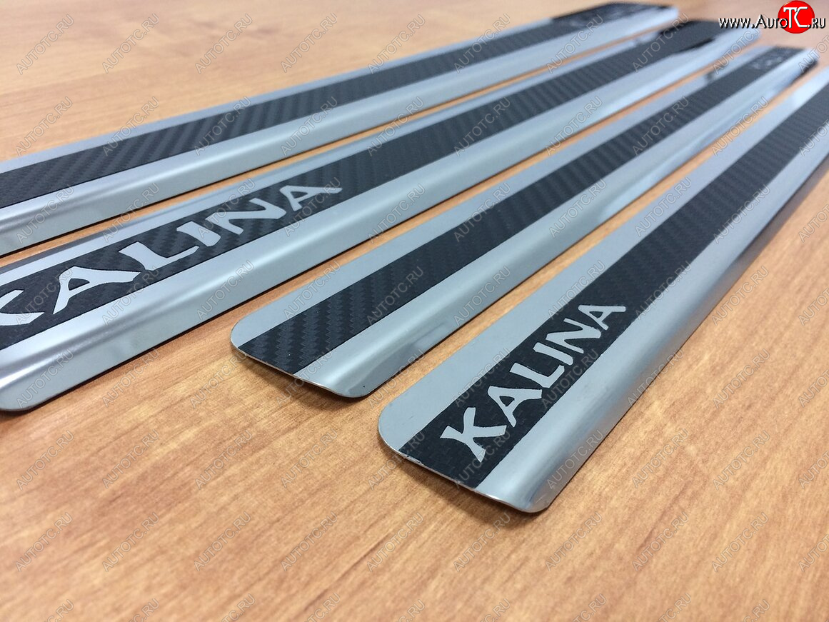 2 489 р. Накладки порожков салона INOX  Лада Калина ( 1118,  1117,  1119,  2192,  2194) - Калина Спорт ( 1119,  2192) (Нержавеющая сталь + карбон)  с доставкой в г. Керчь