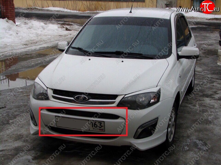 949 р. Накладка на передний бампер SVS (под гос номер) Лада Калина 2192 хэтчбек (2013-2018) (Неокрашенная)  с доставкой в г. Керчь