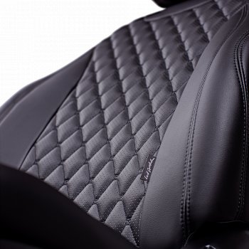13 649 р. Чехлы для сидений (Люкс) Lord Autofashion Байрон (экокожа, 60/40, 3 Г-образных подголовника)  Лада Гранта FL ( 2191,  2190,  2194,  2192) (2018-2025) лифтбэк рестайлинг, седан рестайлинг, универсал рестайлинг, хэтчбек рестайлинг (Черный, вставка черная, строчка черная)  с доставкой в г. Керчь. Увеличить фотографию 5