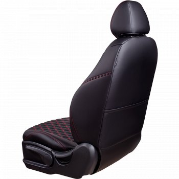 Чехлы для сидений Lord Autofashion Байрон (экокожа, сиденье и спинка 60/40, 3 Г-образных подголовника) Лада Гранта ( 2190,  2191) (2011-2017) седан дорестайлинг, лифтбэк дорестайлинг  (Черный, вставка черная, строчка красная)
