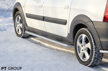 Порожки для ног из трубы Ø51 с алюминиевой площадкой Cross Petroil Tuning Лада Ларгус дорестайлинг R90 (2012-2021) (Нержавеющая полированная сталь)
