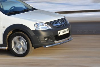 Защита переднего бампера одинарная из трубы d51 мм Cross Petroil Tuning Лада Ларгус (2012-2021) дорестайлинг R90 (Нержавеющая полированная сталь)