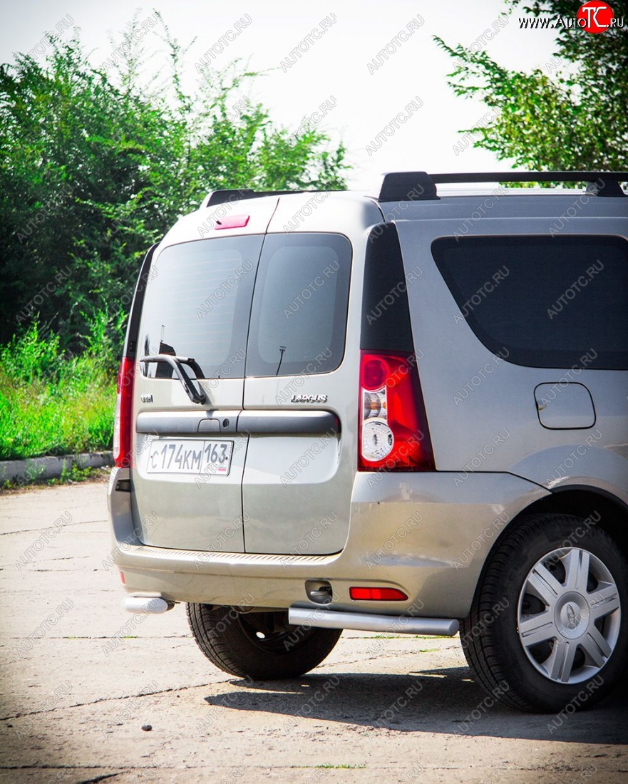 4 149 р. Защита заднего бампера Petroil Tuning (уголки, d51)  Лада Ларгус (2012-2021) дорестайлинг R90 (Сталь с полимерным покрытием в цвет: серебристый❞Искра❝)  с доставкой в г. Керчь