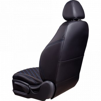 19 649 р. Чехлы для сидений (5 мест) Lord Autofashion Байрон (экокожа, раздельная спинка и сиденья, 3 Г-образных подголовника)  Лада Ларгус (2012-2021) дорестайлинг R90 (Черный, вставка черная, строчка синяя)  с доставкой в г. Керчь. Увеличить фотографию 3