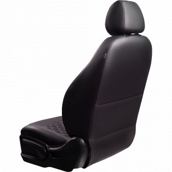 9 449 р. Чехлы для сидений (5 мест) Lord Autofashion Турин Ромб (экокожа, спинка и сиденье 60/40, 3 Г-образных подголовника)  Лада Ларгус (2012-2021) дорестайлинг R90 (Черный, вставка черная, строчка черная)  с доставкой в г. Керчь. Увеличить фотографию 3