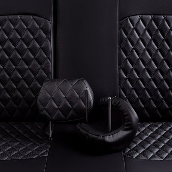 9 449 р. Чехлы для сидений (5 мест) Lord Autofashion Турин Ромб (экокожа, спинка и сиденье 60/40, 3 Г-образных подголовника)  Лада Ларгус (2012-2021) дорестайлинг R90 (Черный, вставка черная, строчка черная)  с доставкой в г. Керчь. Увеличить фотографию 4