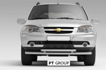 3 699 р. Защита переднего бампера двойная из труб d63/51 мм Petroil Tuning  Chevrolet Niva  2123 (2009-2020), Лада 2123 (Нива Шевроле) (2009-2021) (Сталь с полимерным покрытием, Черный (Шагрень))  с доставкой в г. Керчь. Увеличить фотографию 2