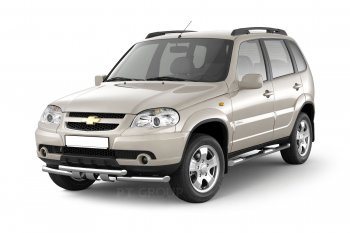 Защита переднего бампера двойная из труб d63/51 мм Petroil Tuning Chevrolet Niva  2123 (2009-2020), Лада 2123 (Нива Шевроле) (2009-2021) (Нержавеющая полированная сталь)