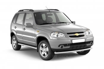 Защита переднего бампера одинарная из трубы d63 мм Petroil Tuning Chevrolet Niva  2123 (2009-2020), Лада 2123 (Нива Шевроле) (2009-2021) (Нержавеющая полированная сталь)